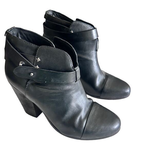 rag & bone Harrow Black Leather Belted Ankle western Boots US 7 - Picture 2 of 10